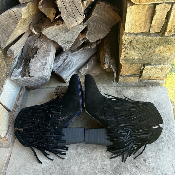 DW boots leather suede fringe black western ankle Hardy booties Sz-8.5M. E - Picture 4 of 14